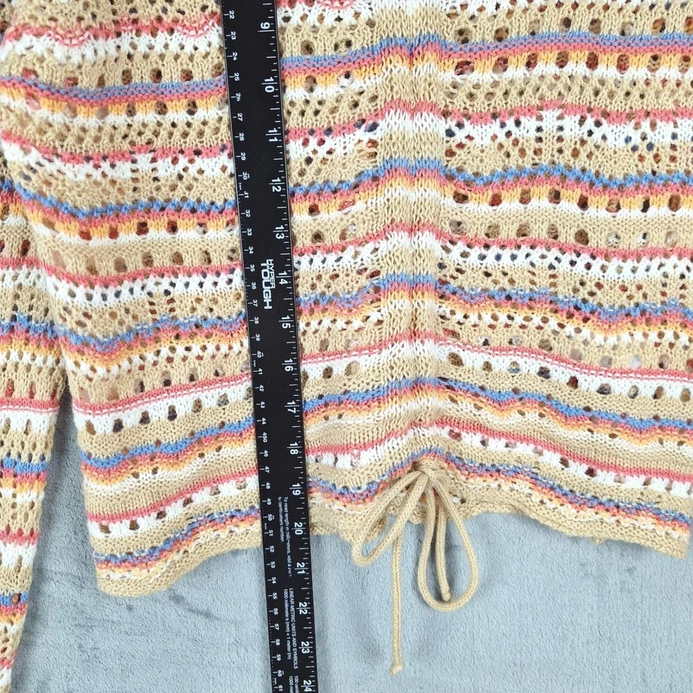 Womens Sweater Medium Boho Crochet Knit Cottagecore Indie Striped Tie Front Crop